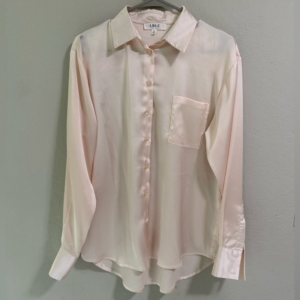 LBLC The Label Blush Satin Button Down Blouse Size S